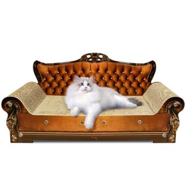 Imagem de INRLKIT Sofá-cama de luxo para arranhadores de gato, tábua de arranhar em forma de sofá, sala de arranhar com erva-dos-gatos, arranhador para gatos internos, grande, marrom