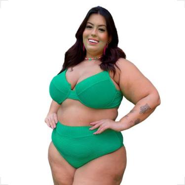 Imagem de Biquíni Moda Praia Plus Size Hot Pants Meia Taça Retrô Canelado Blogue
