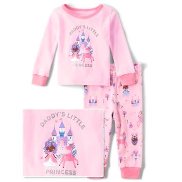Imagem de The Children's Place Conjunto de pijama de 2 peças de blusa e calça de manga comprida para bebês meninas e crianças pequenas, ajuste confortável, 100% algodão, Daddy's Princess Pink, 18-24 Meses