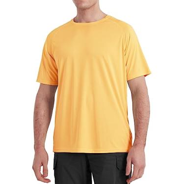 Imagem de SG Edge Camiseta masculina FPS 50+ Rash Guard, manga curta, absorção de umidade, secagem rápida, leve, resistente a rugas, Amarelo mel, M