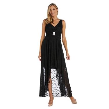 Imagem de R&M Richards Vestido de noite feminino de chiffon Hi-Low, Preto, 44