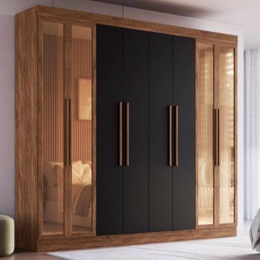 Imagem de Guarda Roupa Casal 100% Mdf Chicago 68500 8 Portas 4 Gavetas Castanho/Preto