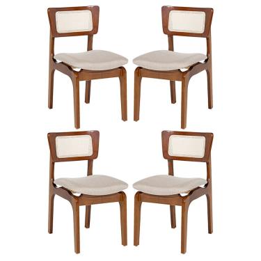 Imagem de Kit 4 Cadeiras de Jantar Portugal em Madeira Imbuia Encosto Tela Rattan Linho Bege M58