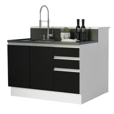 Imagem de Ilha de Cozinha com Bancada e Balcão 120 cm Branco/preto Glamy Madesa