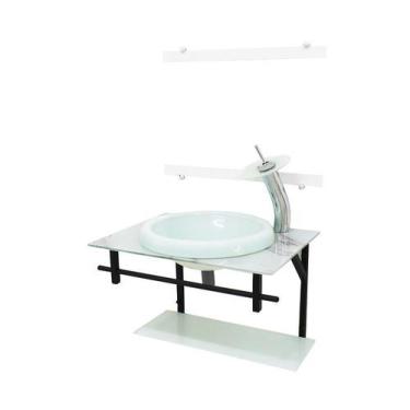 Imagem de Gabinete de vidro para banheiro ap 60cm com cuba chapeu - mármore bran