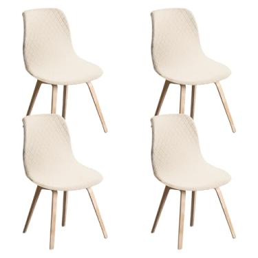 Imagem de KHZSPP 4 capas de cadeira de sala de jantar, capas de cadeira à prova d'água, sem braço, capas de cadeira de jantar modernas de meados do século capas elásticas para cozinha e sala de estar (bege)