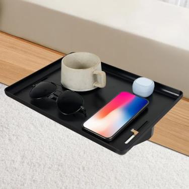 Imagem de Prateleira de cabeceira para cama, beliche com clipe para faculdade, organizador de bandeja lateral de cama, armazenamento de cabeceira essencial para quarto com gerenciamento de cabos (preto)