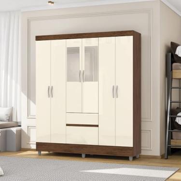 Imagem de Guarda Roupa Casal Abruzzo 6 Portas de Bater 2 com Espelhos 2 Gavetas Nogueira/OffWhite G98 - Gran Belo