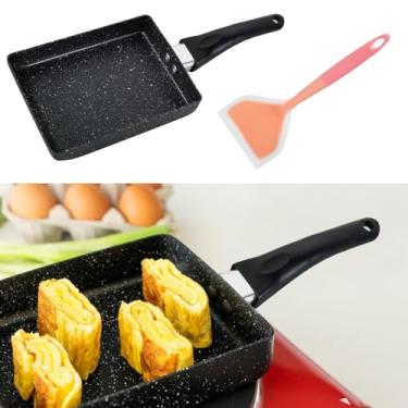 Imagem de DJAPWPX Forma de omelete japonesa antiaderente de liga de alumínio com espátula de silicone, 18,6 x 13,4 cm, pode ser lavada na lava-louças, resistente à ferrugem, forma de rolo de ovo para cozinha
