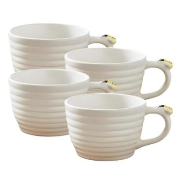 Imagem de Conjunto de Xícaras de Porcelana para Chá, 230ml, 4 Peças, Design Ondulado com Detalhe de Abelha, Branco