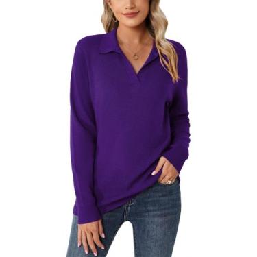 Imagem de Suéter Romanstii com gola polo e decote em V tricotado para mulheres r