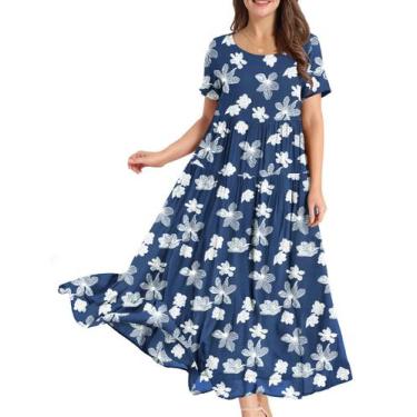 Imagem de Vestido YESNO casual, solto, boêmio, floral, maxi com bolsos