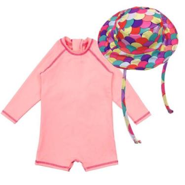 Imagem de Macaquinho Bebê Proteção Solar Uv 50+ Chapéu Praia Infantil - Fofotinh