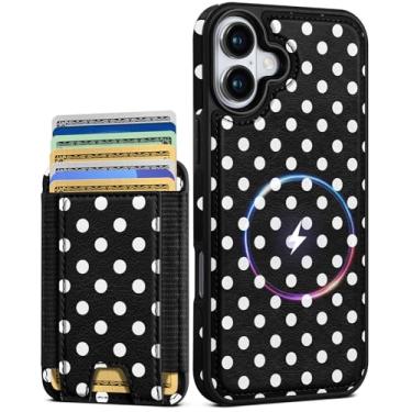 Imagem de Shorogyt Capa carteira para iPhone 17 – Serve para 7 cartões, compatível com Magsafe Suporte magnético destacável para cartão de crédito de couro bonito capa de telefone feminina meninas para Apple 17