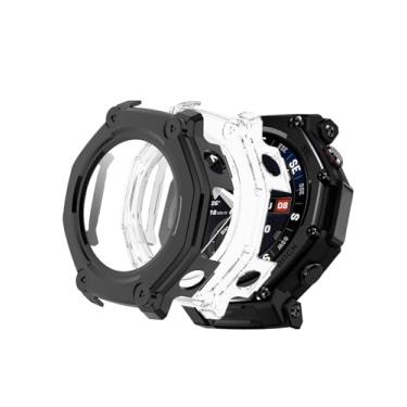 Imagem de WUNIAK Capa para Amazfit T-Rex 3 Pro 48 mm, protetor de tela de PC rígido para Amazfit T-Rex 3 Pro, vidro temperado 9H ultrafino cobertura total à prova de choque, (pacote com 2, transparente + preto)