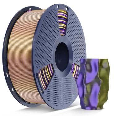 Imagem de SUNLU Filamento PLA de seda tripla, filamento de impressora 3D PLA de seda 1,75 mm, filamento de impressora 3D de seda brilhante de 1,75 mm ± 0,02 mm, carretel de 1 kg (1 kg), cor tripla de seda