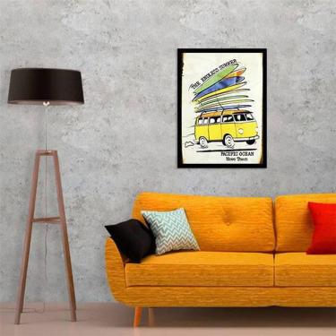 Imagem de Quadro Decorativo Kombi Com Pranchas De Surf  Moldura Preta