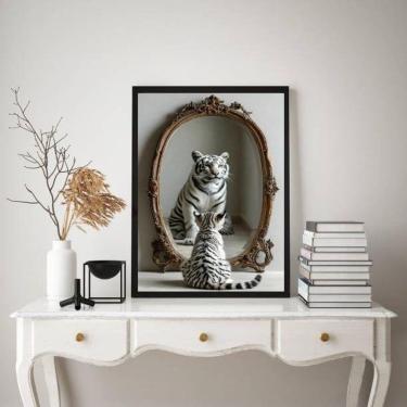 Imagem de Quadro Decorativo Gato Espelho Tigre 24X18Cm - Com Vidro