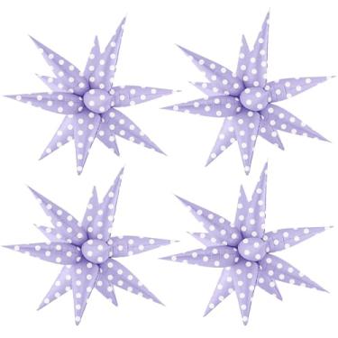 Imagem de 4 balões de estrelas explosivas de bolinhas roxas