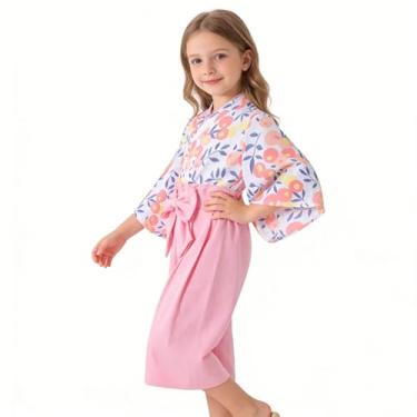 Imagem de Fantasia de quimono para meninas, conjunto de roupas de samurai para crianças, vestido de princesa japonês, fantasia de Halloween, cosplay, capa rosa