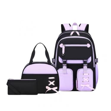 Imagem de Mochila escolar TYHOTULY infantil juvenil roxa, 3 peças com lancheira e estojo, grande capacidade 23 L