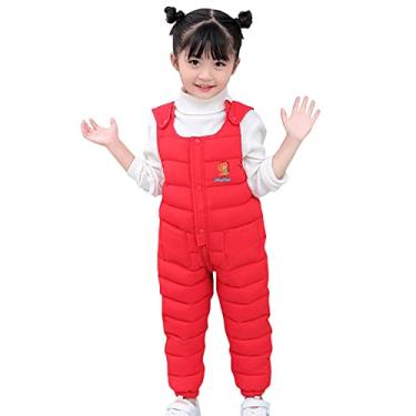 Imagem de Macacão infantil para meninos e meninas fofo de desenho animado de algodão com forro grosso para neve calças de esqui macacão roupas (vermelho, 4-5 anos)