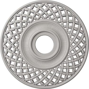 Imagem de Ekena Millwork CM22RBAMF 22 OD x 4 3/4 ID x 1 1/4 P Robin Medalhão de teto serve em toldos até 6, Americana, 22 1/4"OD x 4 3/4"ID x 1 1/4"P (Fits Canopies up to 6 1/4"), Hand-Painted Ultra Pure White