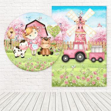 Imagem de Kit Painéis Casadinho 3D Sublimado Fazendinha Rosa Fpc-304