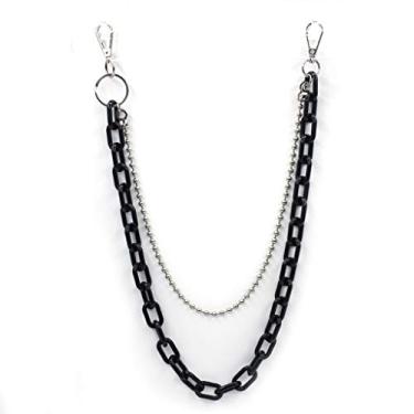 Imagem de Stebcece ✪ Corrente de metal com cintura dupla, corrente de bolso com clipe para chaveiro, decoração de joias, para cinto e jeans, Prata esterlina, Opala preta