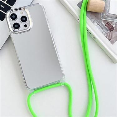 Imagem de Alça Cordão Corrente Colar Fita Estojo De Telefone Para iPhone 14 13 12 11 Pro Max 14Plus Espelho Acrílico À Prova De Choque Tampa Traseira TPU, Verde, Para iPhone 13