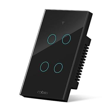 Imagem de Interruptor Inteligente WiFi, Interruptor Smart Sem Fio Doméstico Multifuncional, Controle Remoto de Eletrodomésticos Por Celulares, Controle Por Voz, Preto, 4 Botao, com neutro