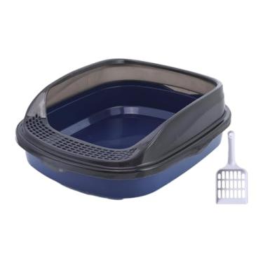 Imagem de Generic Caixa de areia para gatos aberta, bandeja para areia para animais de estimação, grande, semi-fechada, à prova de respingos, suprimentos para gatos, Azul escuro grande
