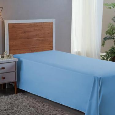 Imagem de Lençol Cama Box Solteiro 400 Fios Avulso Sem Elástico Cama Infantil Super Macio (AZUL PISCINA)