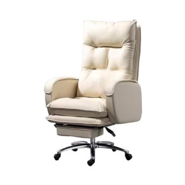 Imagem de Cadeira de escritório confortável sedentária cadeira de escritório cadeira de computador reclinável para casa cadeira de sofá preguiçosa microfibra couro PU cadeira giratória cadeiras de mesa (cor: branco)