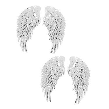 Imagem de SEWOART 2 Pares asas de anjo remendo de roupa a ferro arnês de bebê para caminhar platao prata decoração remendo de asa de ângulo aplique de ferro lantejoulas roupas Bandeira