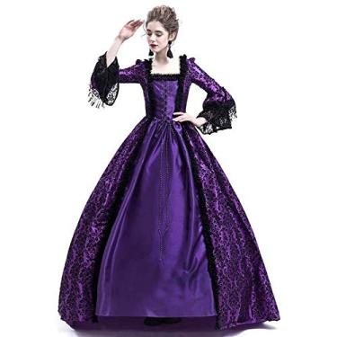 Imagem de Medieval Queen Vitorian Dress Gothic Lace Bell Sleeve Ball Gown Renaissance Royal Fancy Masquerade Vampire Costume (Purple, M)