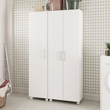 Imagem de Conjunto Lavanderia Armário 1 Porta e Armário 2 Portas 3 Prateleiras Pés Rodízio em Mdp Branco