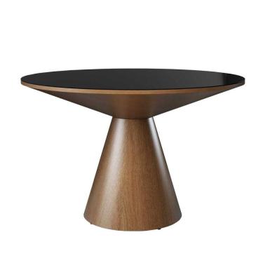 Imagem de Mesa De Jantar Madri Cone Chanfrada Redonda Nozes 1.20 Cm Vidro Preto