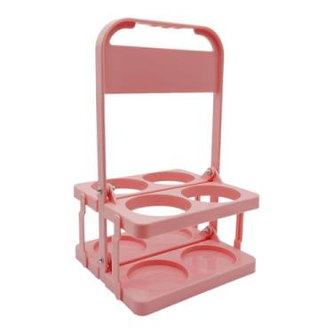 Imagem de Dynwave Porta-garrafas dobrável para cerveja, porta-garrafas de água com quatro compartimentos, cesto de mão para uso externo, ROSA