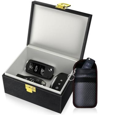 Imagem de Samfolk Caixa Faraday com bolsas Faraday, caixa de bloqueio de sinal de chave de carro, porta-chaves antirroubo RFID, bloqueador de sinal sem chave para chaves de carro, telefone e cartão de crédito