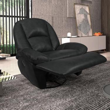 Imagem de Poltrona do Papai Sala de Cinema Carrie Reclinável Retrátil Manual Glider Giratória Couro Preto Manchado G40 - Gran Belo