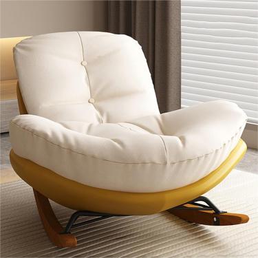Imagem de Cadeira de balanço moderna com pernas de madeira maciça, cadeira de balanço sem braços Cadeira de balanço assento acolchoado com encosto alto Poltrona Cadeira lateral confortável para sala d