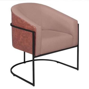 Imagem de Poltrona Luiza Base de Ferro Preto Corano Nozes e Linho Rosê - AM Decor