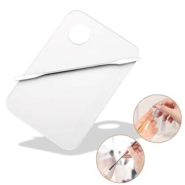 Imagem de Kit Placa Com Espátula Aço Inox Para Misturar Maquiagem Base Corretivo