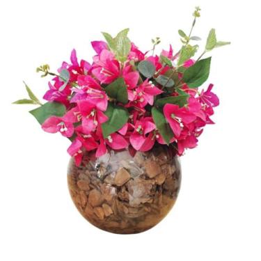 Imagem de Arranjo Flores De Bougainville Artificial Pink No Vaso Vidro - La Caza
