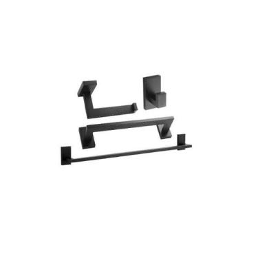 Imagem de Kit 4 Acessórios Banheiro Lavabo Preto Fosco Metal Luxo Inox - Fine Me