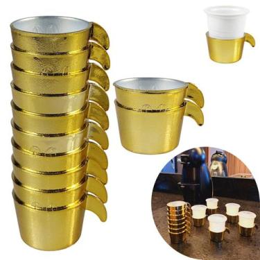 Imagem de Conjunto Copete 12 Porta Copos Descartavel Cantinho Cafe Plastico Dour