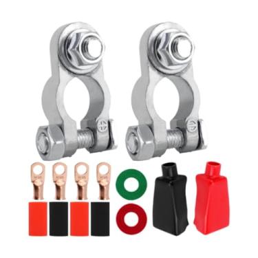 Imagem de QccHieUs Kit de conector de terminal de bateria genérico Terminais de cabo de bateria Fácil instalação Liga de zinco para automóvel RV Carro Van Marinha, 2x0.38 in No Brush
