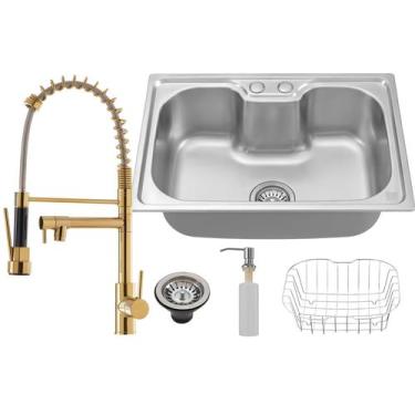 Imagem de Kit Cuba Cozinha Gourmet Inox C/ Torneira Monocomando Luxo - Holtter H