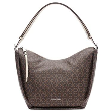 Imagem de Calvin Klein Prism Bolsa de ombro conversível Hobo com zíper superior, Logotipo marrom/cáqui/querubim branco, One Size